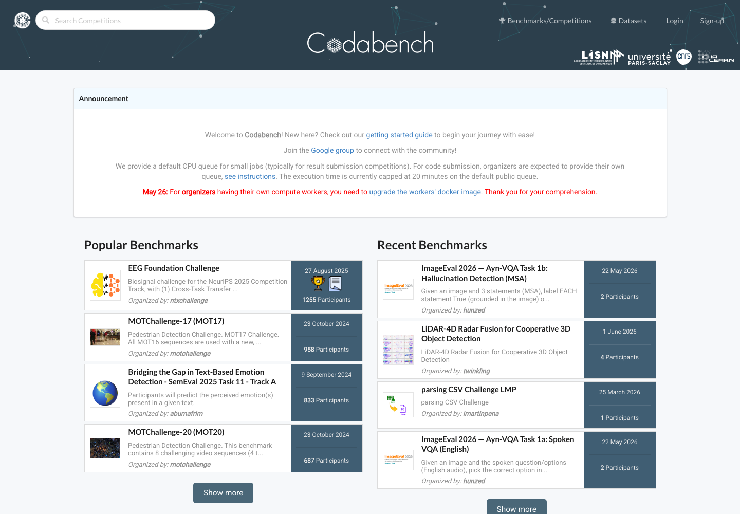 Codabench website preview